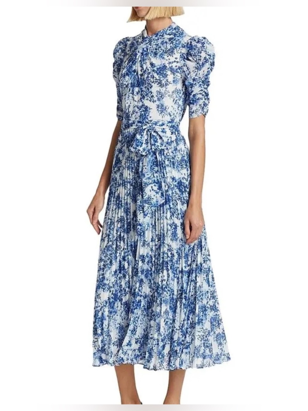Monique Lhuillier Navy Porcelain Floral Midi Dress